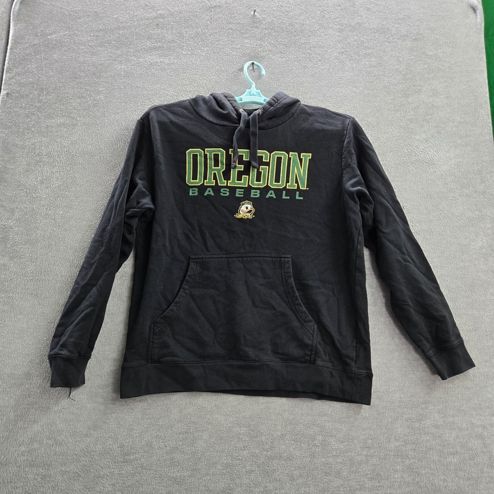 Oregon Ducks Men Sweatshirt Medium Black Hoodie Baseball Logo Graphic READ